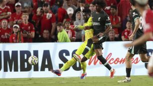 <p>MORE RISKS: Liverpool forward Harvey Blair challenges Manchester United goalkeeper André Onana. Pic: AP Photo/Artie Walker Jr.</p>