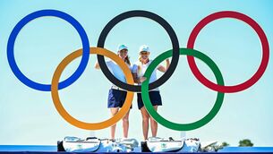 <p>Team Ireland golfers Leona Maguire, left, and Stephanie Meadow during a practice round at Le Golf National. Pic: David Fitzgerald/Sportsfile</p>