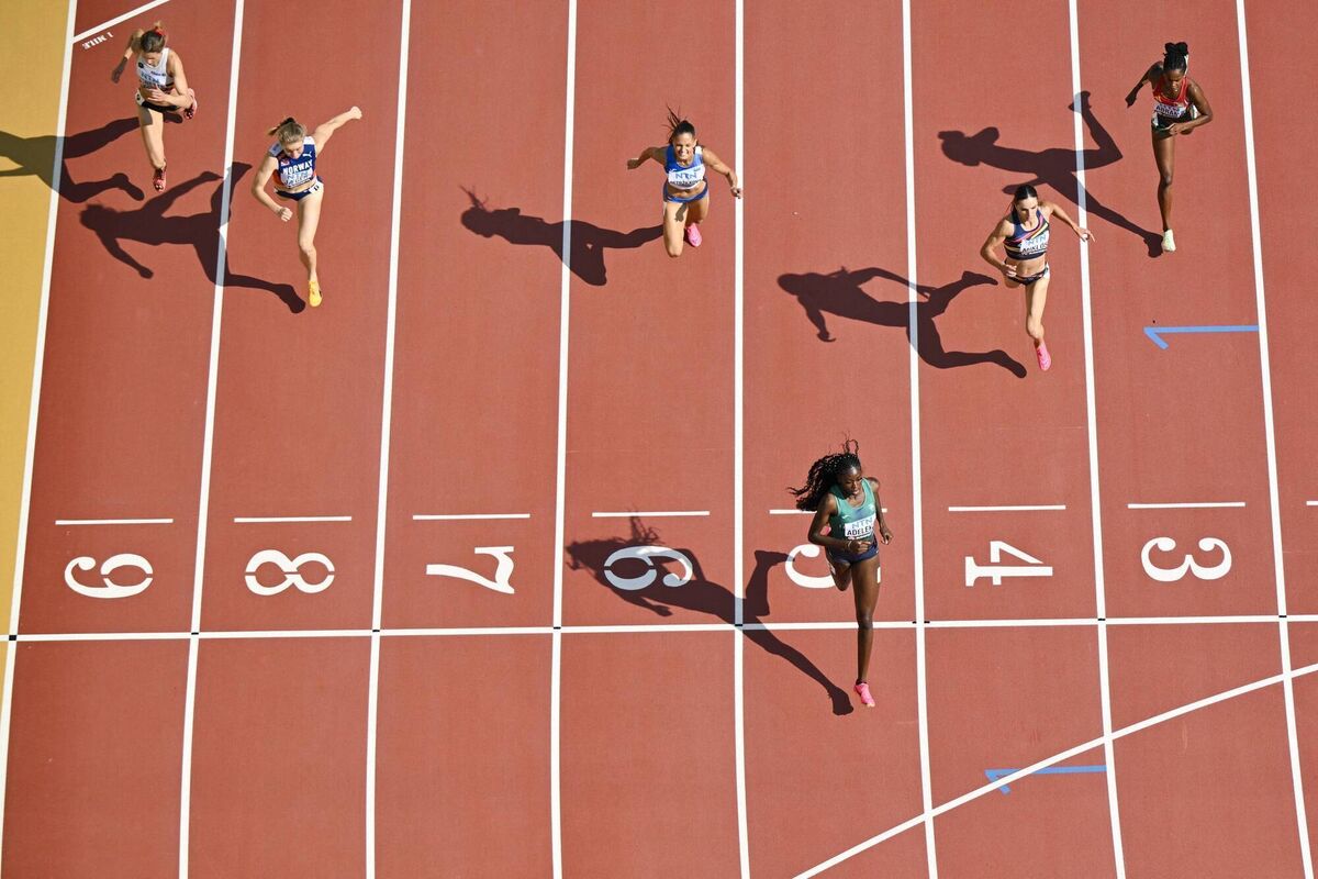 Rhasidat Adeleke crossing the finish line in the women's 400m heats during the World Athletics Championships last year. Picture: Jewel Samad / AFP via Getty Images Rhasidat Adeleke crossing the finish line in the women's 400m heats during the World Athletics Championships last year. Picture: Jewel Samad / AFP via Getty Images