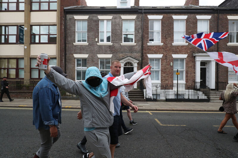 People protest in Sunderland city centre following the stabbing attacks in Southport, in which three young children were killed. People protest in Sunderland city centre following the stabbing attacks in Southport, in which three young children were killed.