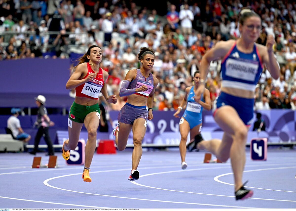 GOLD STANDARD: Sydney McLaughlin-Levrone of Team United States during the women's 400m hurdles at the Stade de France. Pic: Sam Barnes/Sportsfile