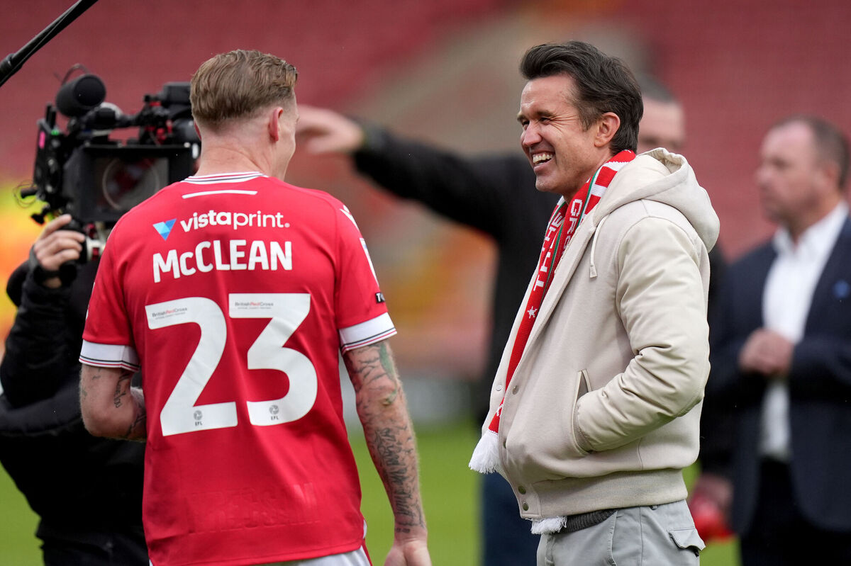 Wrexham co-chairman Rob McElhenney (right) and James McClean. Pic Jacob King/PA Wire.