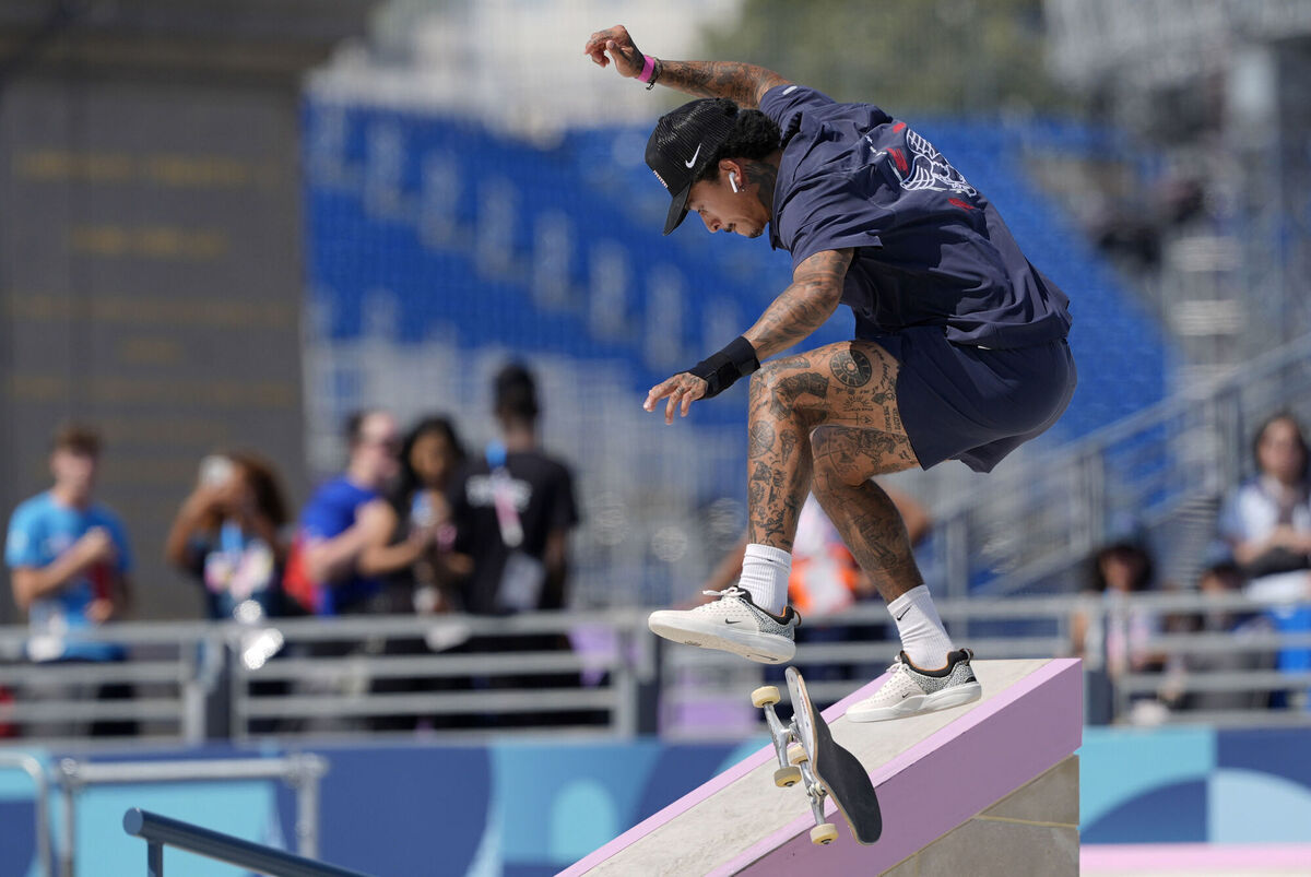 Nyjah Huston: 'I don't know, Olympic medals, we gotta step up the quality a little bit.' Photo: AP/Frank Franklin II