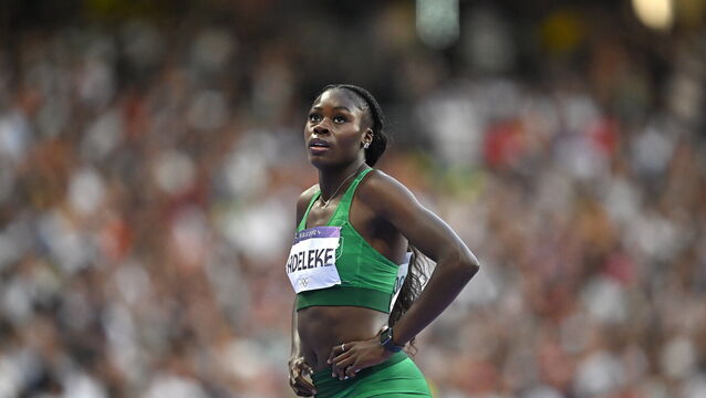 <p>Rhasidat Adeleke of Team Ireland reacts after finishing fourth in the women's 400m final at the Stade de France. Picture: Sam Barnes/Sportsfile</p>