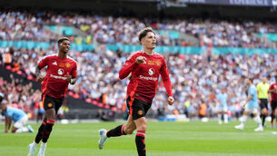<p>Manchester United's Alejandro Garnacho celebrates scoring their side's first goal of the game during the FA Community Shield match at Wembley Stadium. Picture: Adam Davy/PA Wire. </p>