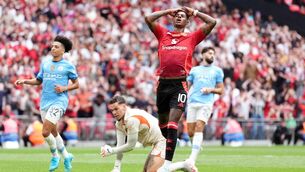 <p>RASH FINISH: Manchester United's Marcus Rashford reacts after a missed opportunity. Pic: Adam Davy/PA Wire.</p>