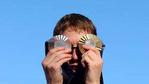 <p>SPECTACLE: Ireland’s swimmer Daniel Wiffen with his gold and bronze medal. Pic: INPHO/James Crombie</p>