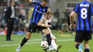 <p>DONE DEALS: Manchester United are expected to complete the signings of defenders Matthijs de Ligt and Noussair Mazraoui from Bayern Munich for a combined fee of more than £50m, with Aaron Wan-Bissaka set to join West Ham. Pic: AP Photo/Luca Bruno.</p>