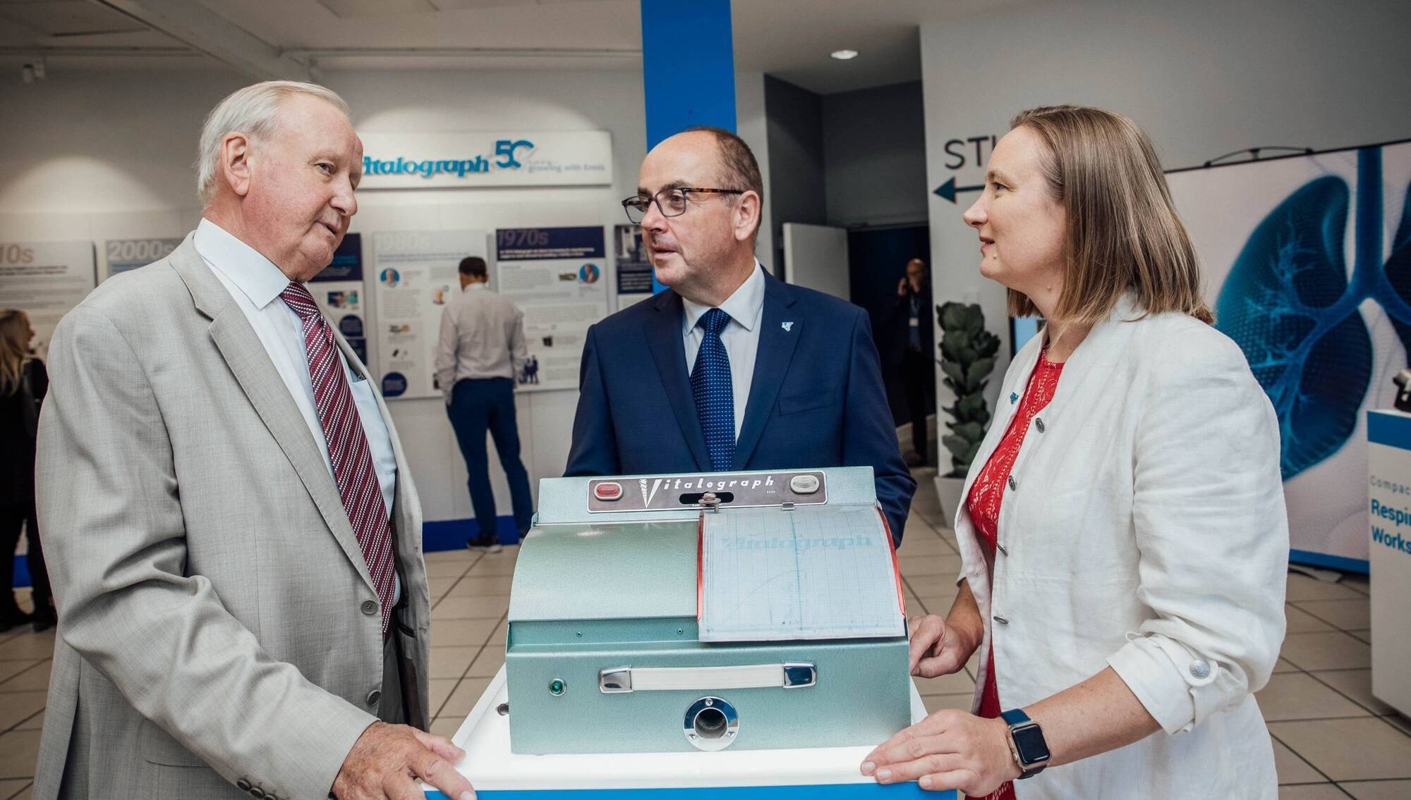 Bernard Garbe, chairperson; Frank Keane chief executive; and Helen Venn, chief science and strategy officer, Vitalograph. 