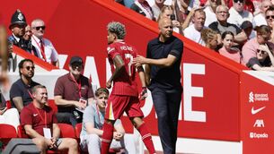 <p>Liverpool's Arne Slot and Luis Diaz during a pre-season friendly match against Sevilla at Anfield. Picture: Richard Sellers/PA Wire.</p>
