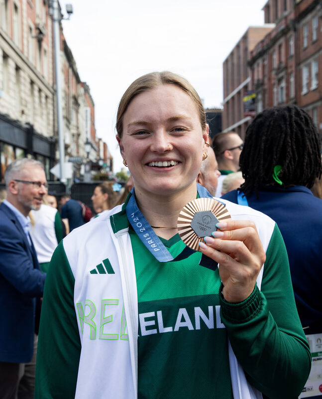 Olympic Bronze medal winner Mona McSharry at the official homecoming for the Irish Olympic team on O'Connell Street, Dublin. Photo: Gareth Chaney Olympic Bronze medal winner Mona McSharry at the official homecoming for the Irish Olympic team on O'Connell Street, Dublin. Photo: Gareth Chaney