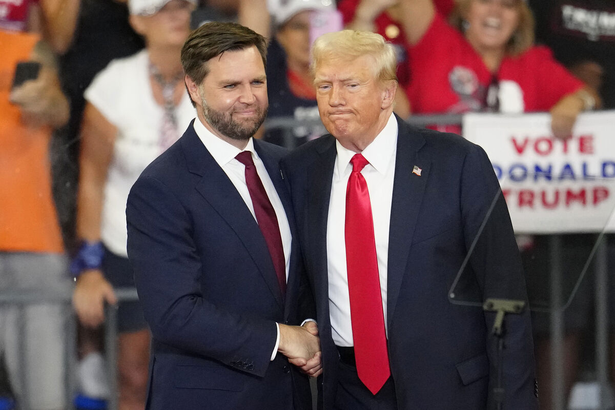 JD Vance, left, and Donald Trump at a campaign rally in Atlanta earlier this month. Trump campaigners see their candidate as reflecting that reality rather than what they believe is a temporary exuberance igniting the Democratic base. Photo: AP/Ben Gray