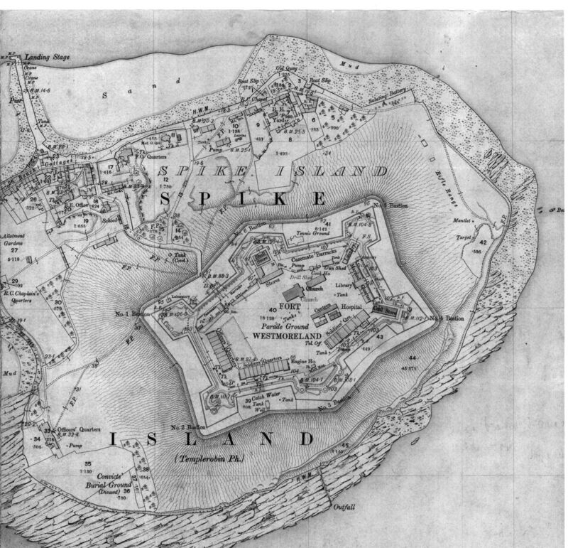 Early twentieth-century map of Spike Island. Image: Spike Island Collection Early twentieth-century map of Spike Island. Image: Spike Island Collection