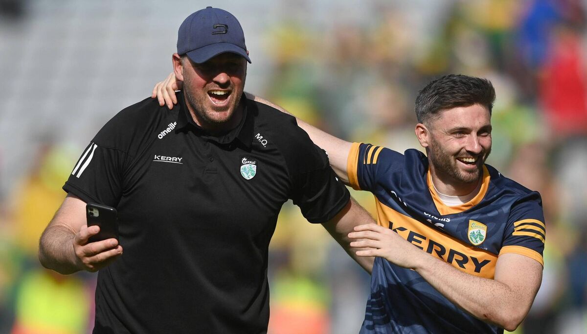 Kerry selector Micheál Quirke and goalkeeper Shane Murphy after their side's victory in the 2022 All-Ireland SFC final against Galway. Photo by Harry Murphy/Sportsfile