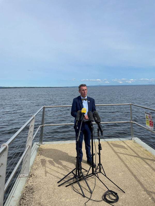 Agriculture Minister Andrew Muir speaks to media following a meeting with stakeholders at Lough Neah, after the publication of the Lough Neagh Action Plan which was agreed in July 2024. PA Photo. The action plan was developed in an attempt to deal with the various environmental issues at the Lough. Picture: Jonathan McCambridge/PA Wire