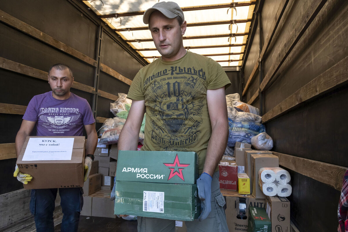 Volunteers unload humanitarian aid to people evacuated from a fighting between Russian and Ukrainian forces in Kursk region, at a temporary residence center in Kursk, Russia, Sunday, Aug. 11, 2024. Picture: AP Photo Volunteers unload humanitarian aid to people evacuated from a fighting between Russian and Ukrainian forces in Kursk region, at a temporary residence center in Kursk, Russia, Sunday, Aug. 11, 2024. Picture: AP Photo