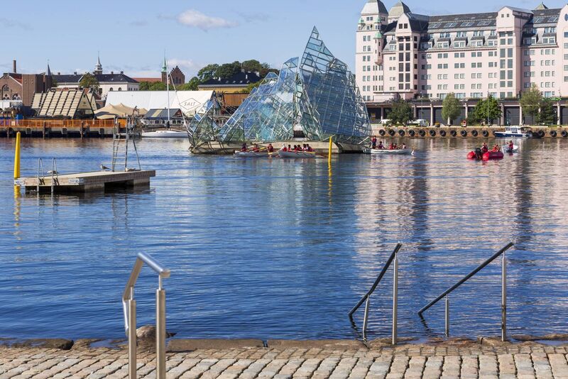 The view from the Opera House towards the sculpture She Lies by Monica Bonvicini