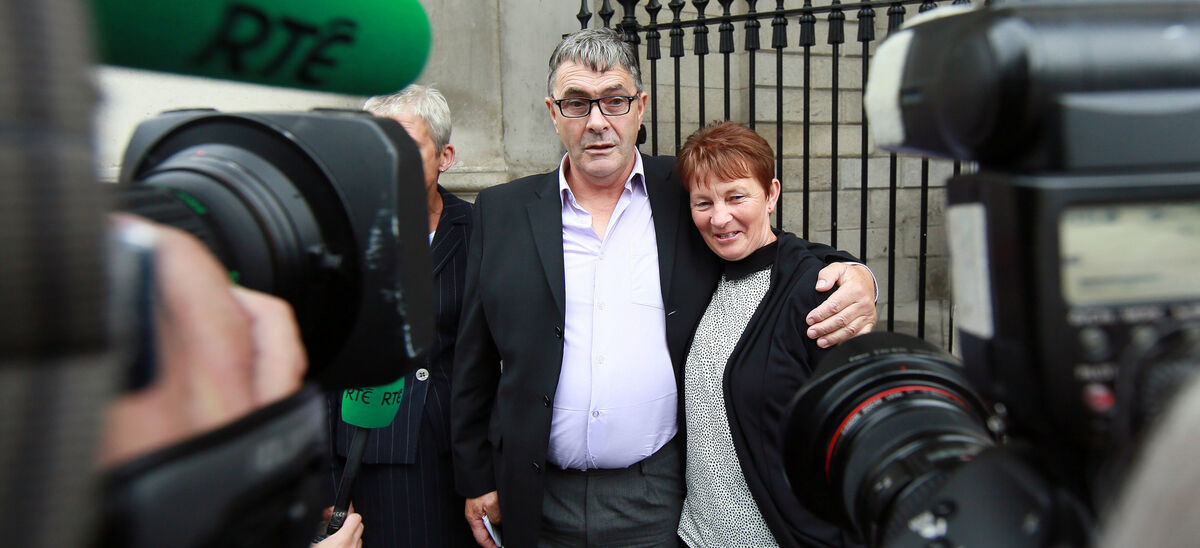  Martin Conmey, of Porterstown Lane, Co Meath, at the Four Courts with his wife, Anne, after the Court of Criminal Appeal declared that his conviction for the manslaughter of Una Lynskey in 1971 was a miscarriage of justice.