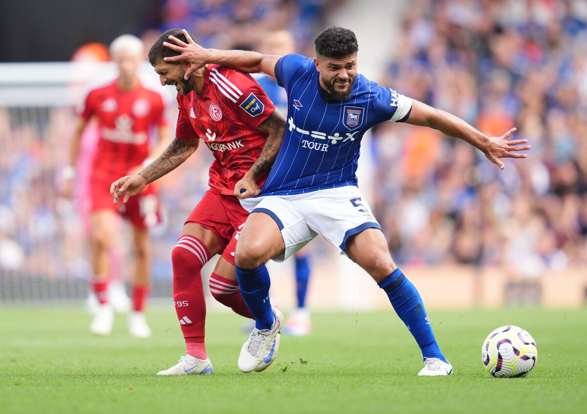 Ipswich Town's Sam Morsy and Fortuna Dusseldord's Matthias Zimmermann battle for the ball during the pre-season friendly. Picture: Adam Davy/PA Wire. Ipswich Town's Sam Morsy and Fortuna Dusseldord's Matthias Zimmermann battle for the ball during the pre-season friendly. Picture: Adam Davy/PA Wire.