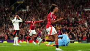 <p>Manchester United's Joshua Zirkzee celebrates scoring the winner against Fulham. Picture: Martin Rickett/PA Wire.</p>
