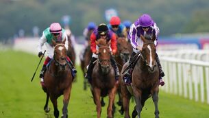 <p>Continuous ridden by Ryan Moore wins the Betfred St Leger Stakes in 2023. Pic: Tim Goode/PA </p>
