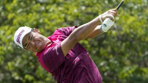 <p>LOST PASSPORT: Hideki Matsuyama, of Japan, hits from the 18th tee during the second round. Picutre: Mark Humphrey/AP</p>