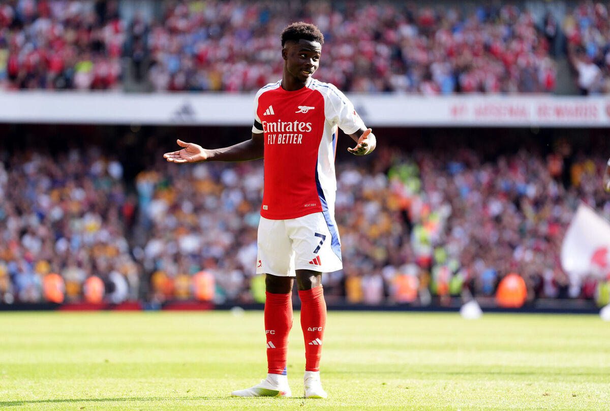 STAR BOY: Arsenal's Bukayo Saka celebrates another Premier League goal on Saturday at the Emirates Stadium. STAR BOY: Arsenal's Bukayo Saka celebrates another Premier League goal on Saturday at the Emirates Stadium.