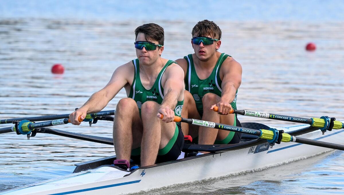 Ireland’s Brian Colsh and Adam Murphy on their way to winning their heat of the men's double at the World U23 Rowing Championships. Picture: ©INPHO/Detlev Seyb