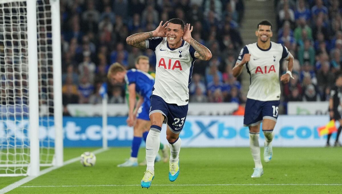 Tottenham Hotspur's Pedro Porro celebrates scoring. Picture: Bradley Collyer/PA Wire.