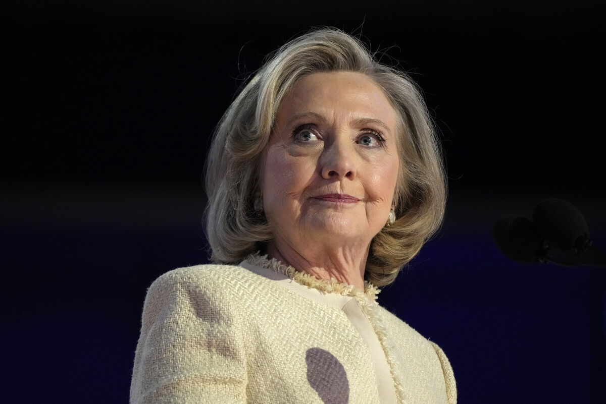 Former Secretary of State Hillary Clinton speaks during the first day of Democratic National Convention, Monday, Aug. 19, 2024, in Chicago. (AP Photo/Jacquelyn Martin)