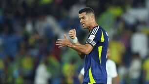 <p>MAIN MAN: Cristiano Ronaldo of Al Nassr celebrates after scoring the 1st goal during the Saudi Super Cup Final.</p>
