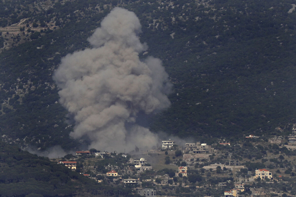 Black smoke rises after an Israeli airstrike on Kafar Hamam, a Lebanese border village on May 17. Picture: Mohammed Zaatari/AP