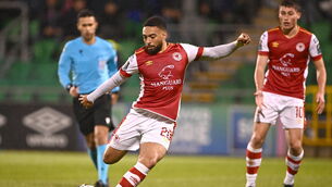 <p>22 August 2024; Jake Mulraney of St Patrick's Athletic during the UEFA Europa Conference League play-off first leg match between St Patrick's Athletic and İstanbul Basaksehir at Tallaght Stadium in Dublin. Photo by Piaras Ó Mídheach/Sportsfile</p>