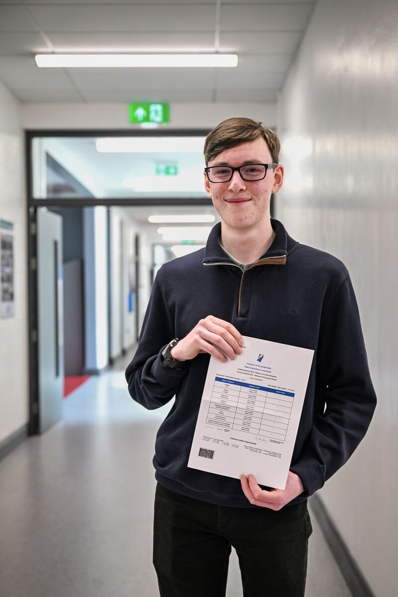 Liam Ó Dubhgáin from Gaelcholáiste Carrigaline where he received the maximum 625 points in the Leaving Cert. Picture: Chani Anderson
