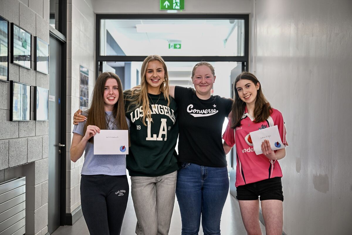  Friends from Gaelcholáiste Carrigaline, from left, Leah Ní Mhaolruaidh, Aoife Ní Ghealbháin, Aileen Ní Charra and Caitríona De Cógáin were all pleasantly surprised with their Leaving Cert results. Picture: Chani Anderson