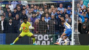 <p>
                <span class="contextmenu emphasis textWhite">SEA GOAL: Joao Pedro scores Brighton’s second goal in their Premier League match against Manchester United at the American Express Stadium. Picture: Gareth Fuller/PA</span>
            </p>