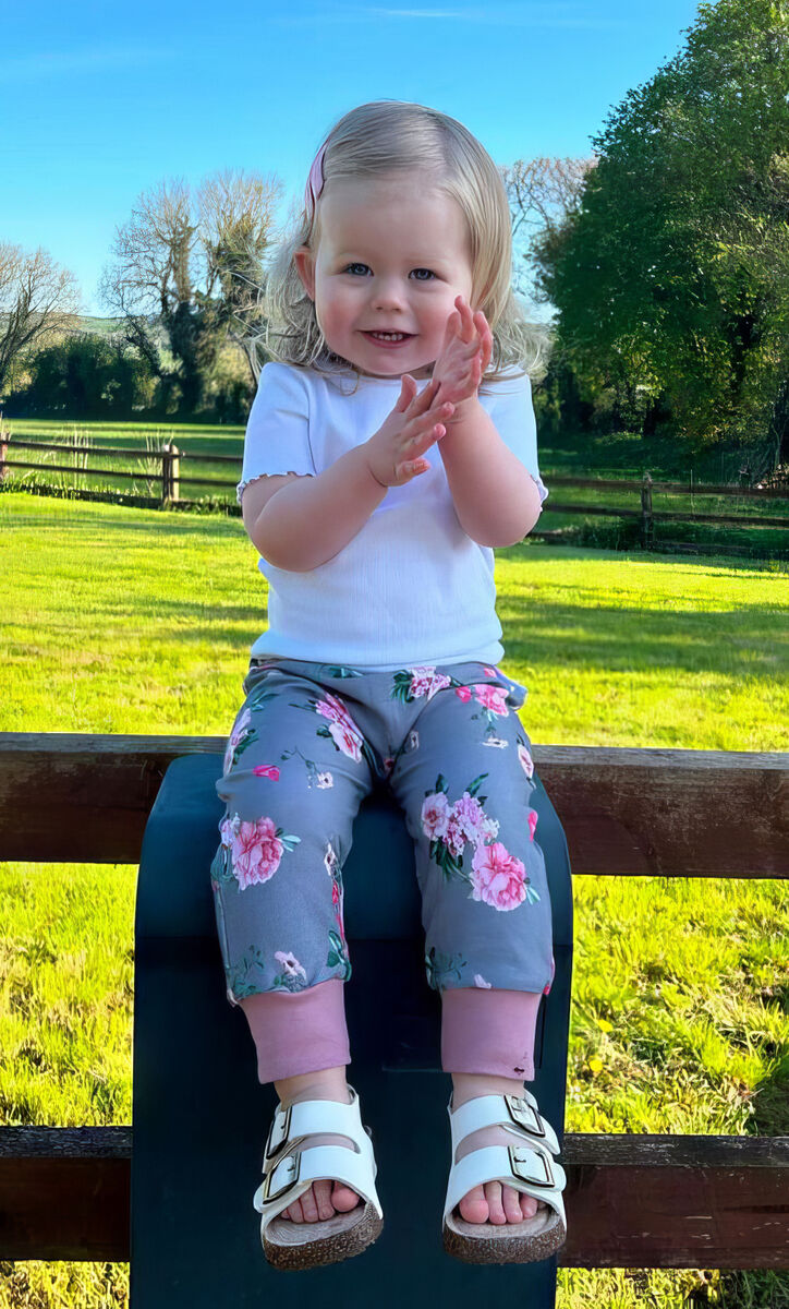 Isabelle Dagg wearing a pair of White Rose Creation harem pants.