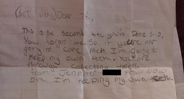 This snarky letter from a nine-year-old to the Tooth Fairy is gold