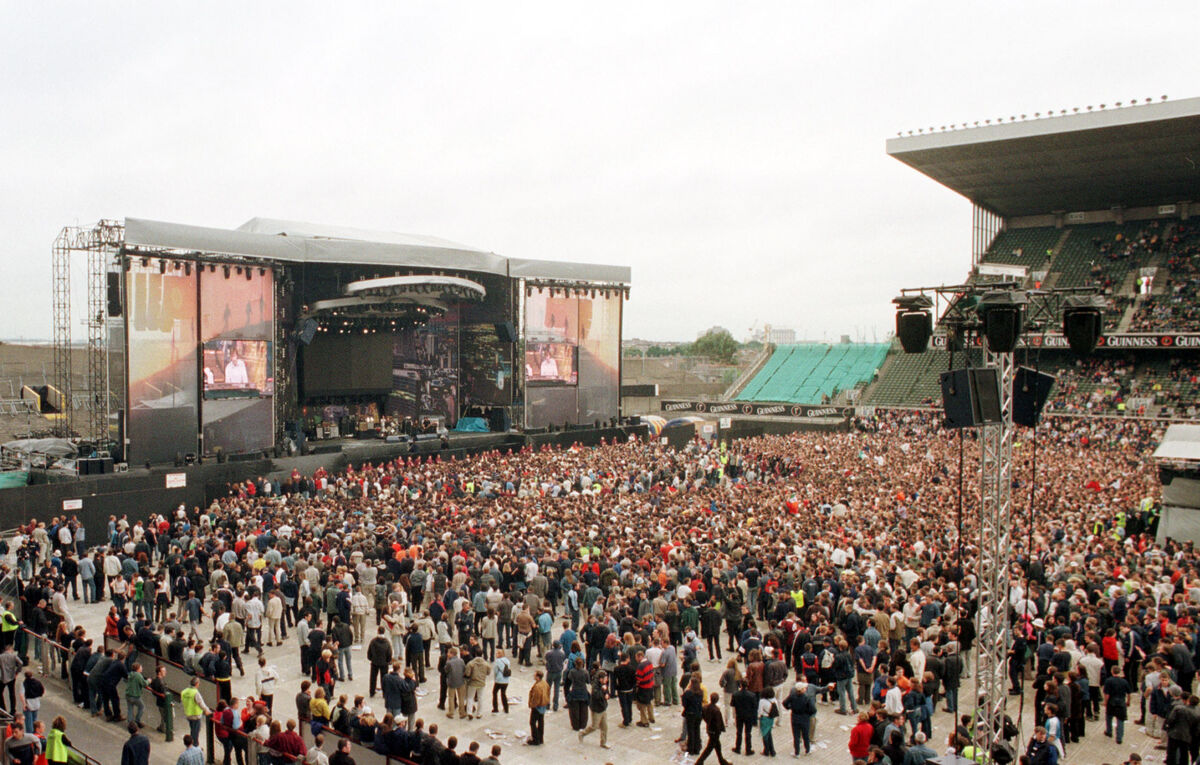 Oasis in concert at Lansdowne Road (now Aviva) stadium in July 2000. Picture: Collins