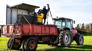 <p>READY TO ROLL: Ricky Nolan, left, and James Fitzgerald prepare their cameras to stream a match on clubber.ie. </p>