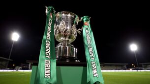 <p>The Carabao Cup trophy on display</p>