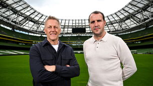 <p>DOUBLE ACT: Head coach Heimir Hallgrimsson and assistant coach John O'Shea at the Aviva Stadium on Thursday. Pic: Stephen McCarthy/Sportsfile</p>