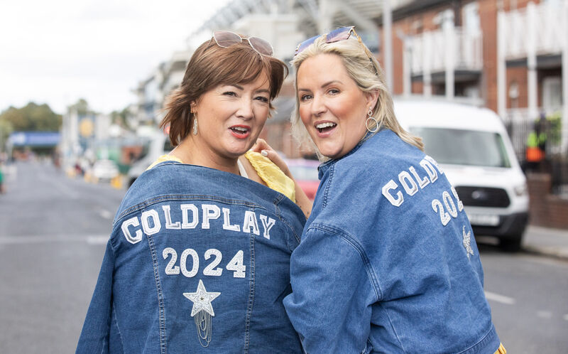 Yvonne Scannell (who is celebrating her 50th birthday) and Irene Fox Harnett, both from Abbeyfeale Co Limerick, and who are both on their way to Perth, stopped over in Dublin on Thursday night for the Coldplay concert in Croke Park. Picture: Gareth Chaney Yvonne Scannell (who is celebrating her 50th birthday) and Irene Fox Harnett, both from Abbeyfeale Co Limerick, and who are both on their way to Perth, stopped over in Dublin on Thursday night for the Coldplay concert in Croke Park. Picture: Gareth Chaney