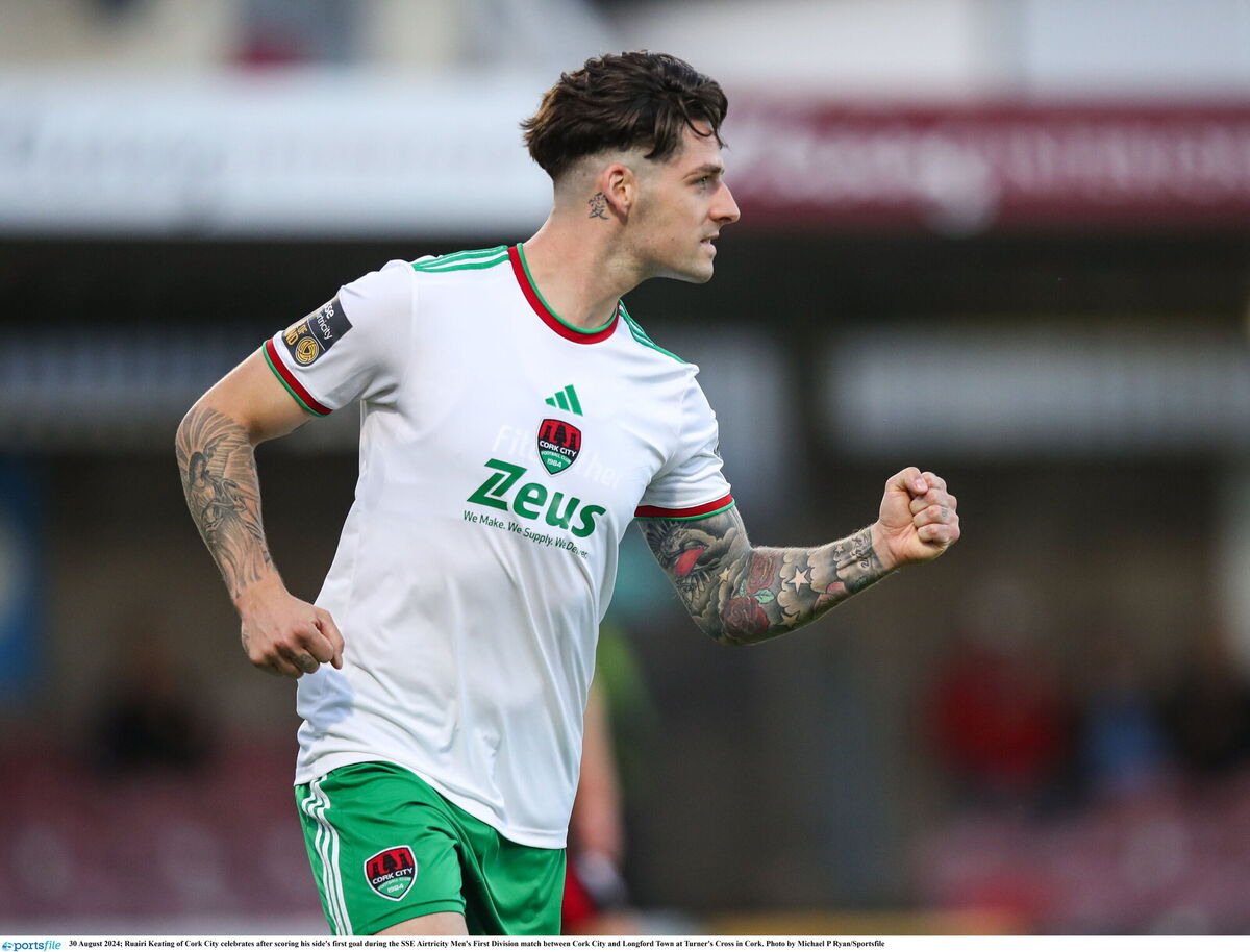 Ruairi Keating of Cork City celebrates after scoring his side's first goal. Photo by Michael P Ryan/Sportsfile Ruairi Keating of Cork City celebrates after scoring his side's first goal. Photo by Michael P Ryan/Sportsfile