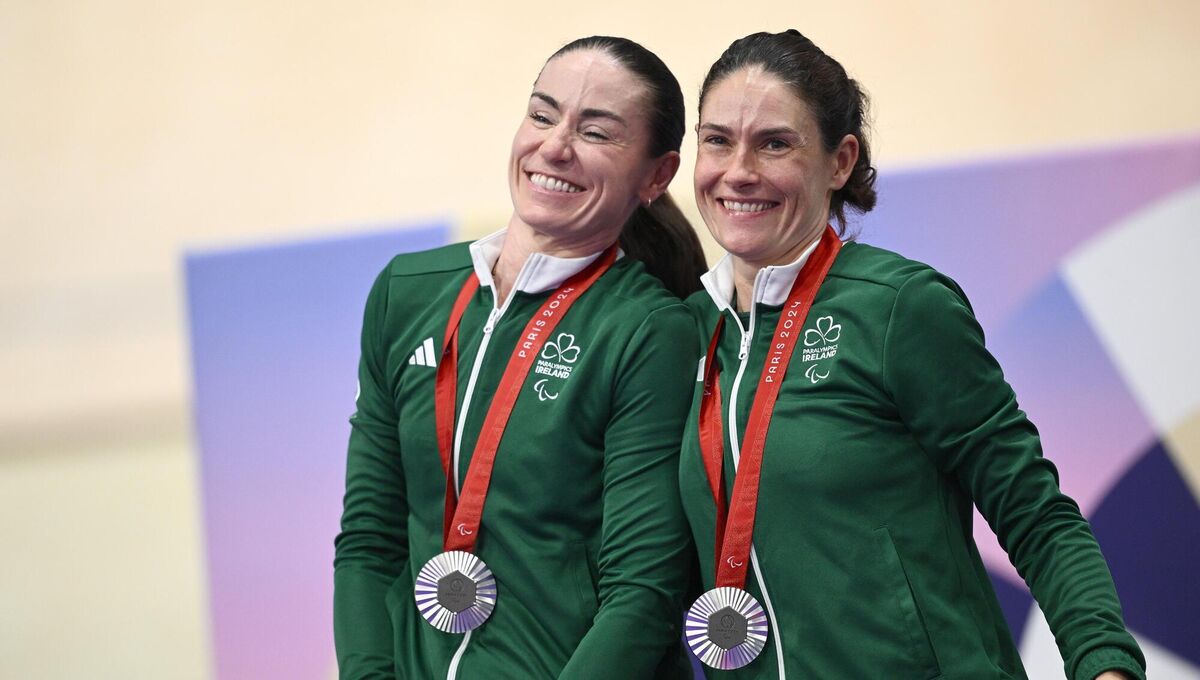 PODIUM PLACE: Katie George Dunlevy, right, and Eve McCrystal of Ireland with their Paralympic silver medals. Photo by Ramsey Cardy/Sportsfile PODIUM PLACE: Katie George Dunlevy, right, and Eve McCrystal of Ireland with their Paralympic silver medals. Photo by Ramsey Cardy/Sportsfile