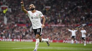 <p>LAST YEAR?: Liverpool's Mohamed Salah celebrates after scoring his side's third goal. Pic: AP Photo/Dave Thompson.</p>
