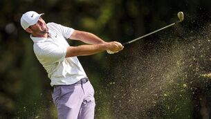 <p>Scottie Scheffler hits his second shot from the fairway on the seventh hole during the third round of the Tour Championship golf tournament, Saturday, Aug. 31, 2024, in Atlanta. (AP Photo/Jason Allen)</p>