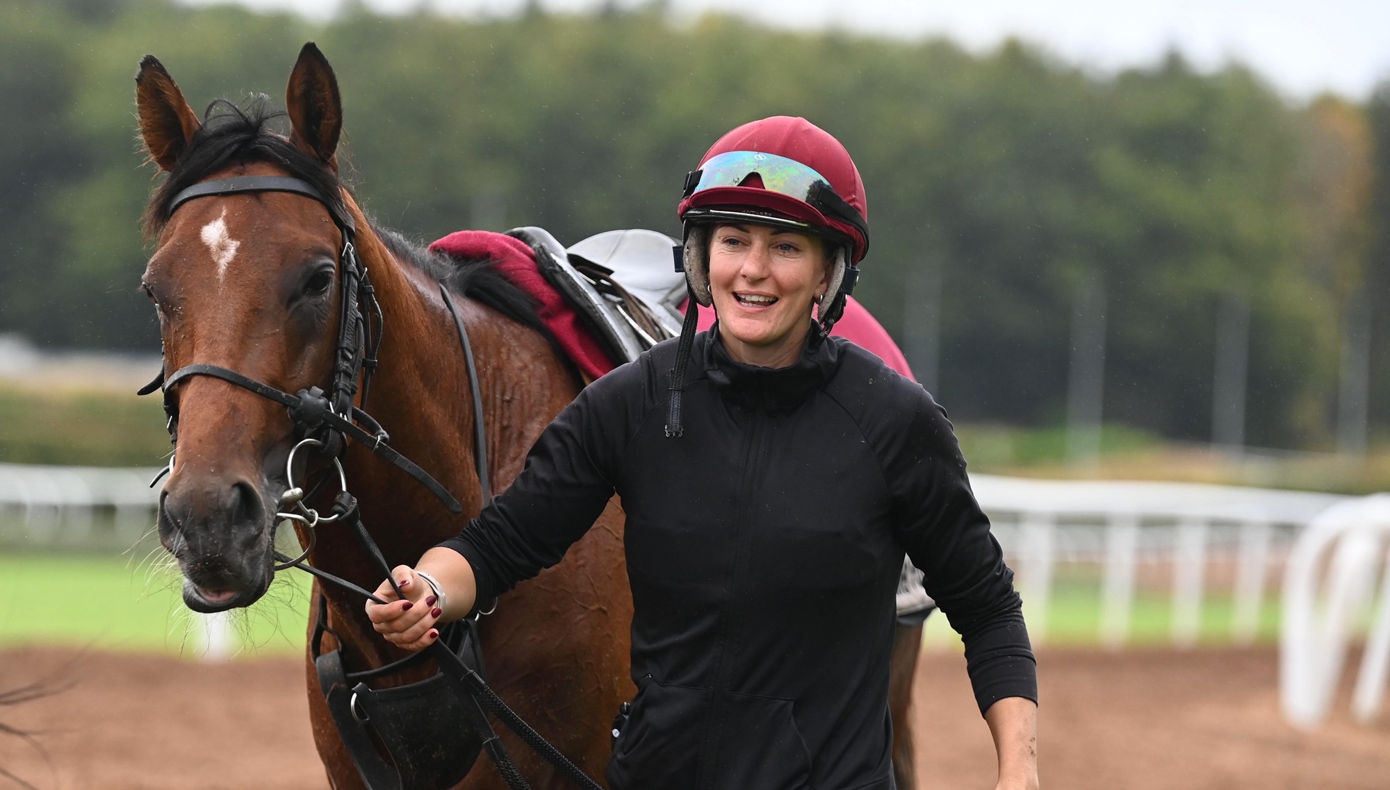AMERICA-BOUND: City Of Troy and rider Rachael Richardson at Ballydoyle on Monday. Picture: Healy Racing