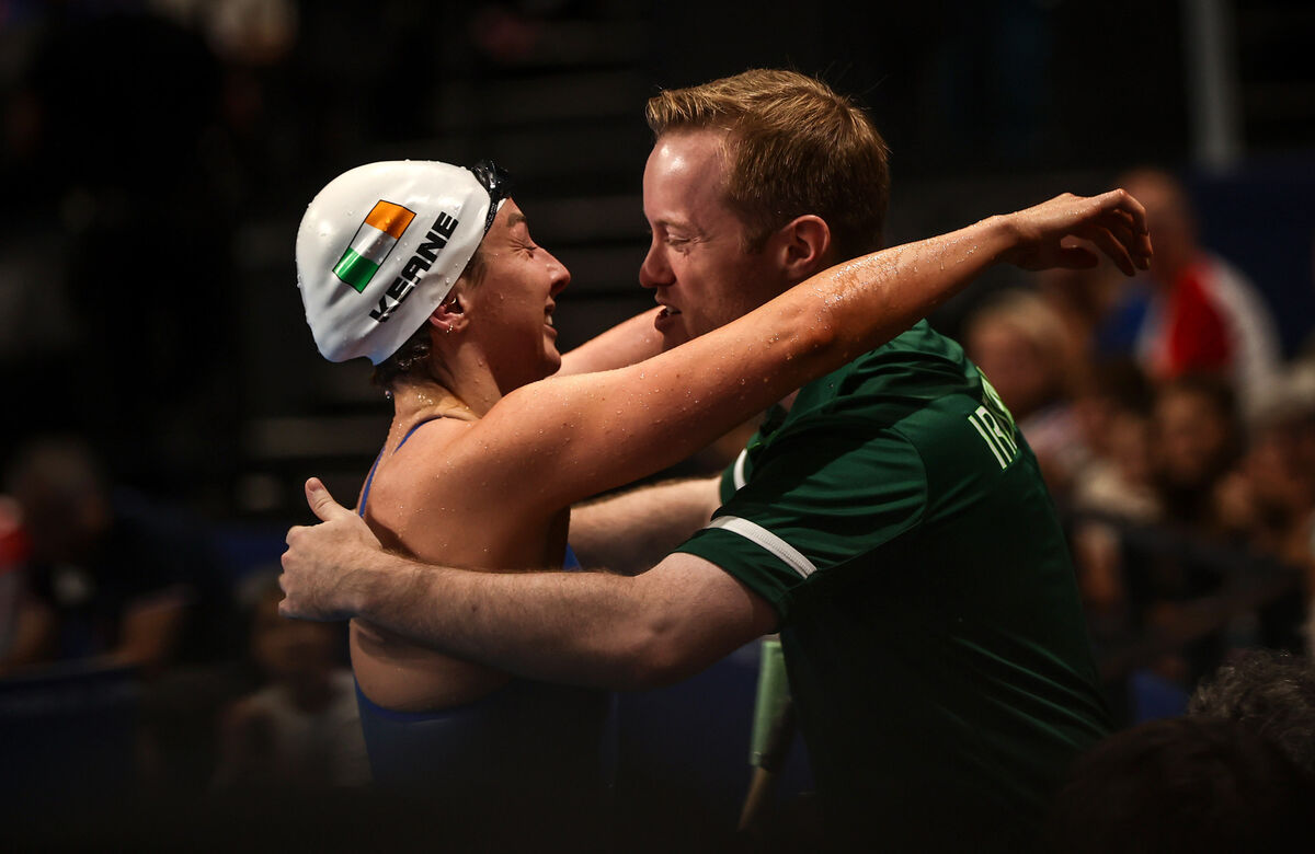 Ireland’s Ellen Keane shares a hug with partner Max Doyle after the race. Pic: INPHO/Tom Maher Ireland’s Ellen Keane shares a hug with partner Max Doyle after the race. Pic: INPHO/Tom Maher