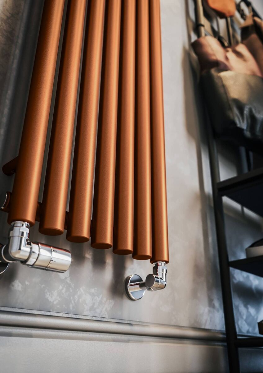 Terma Rollo vertical radiator in True Copper, from €500, horizontal designs from €477, new for autumn at B&Q. Terma Rollo vertical radiator in True Copper, from €500, horizontal designs from €477, new for autumn at B&Q.